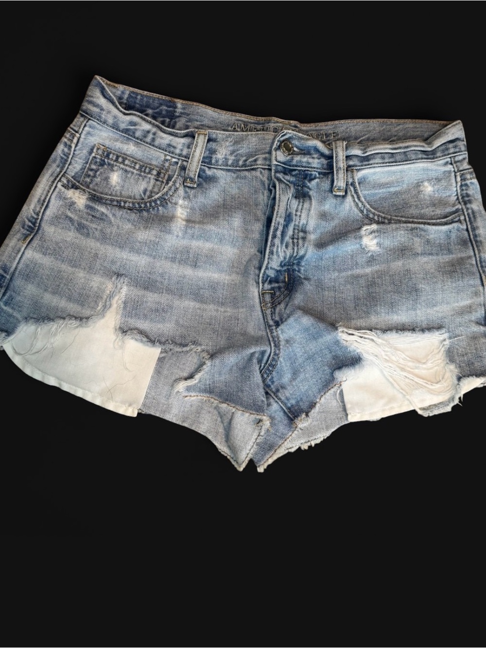 American Eagle Outfitters light blue distressed Denim short shorts button fly